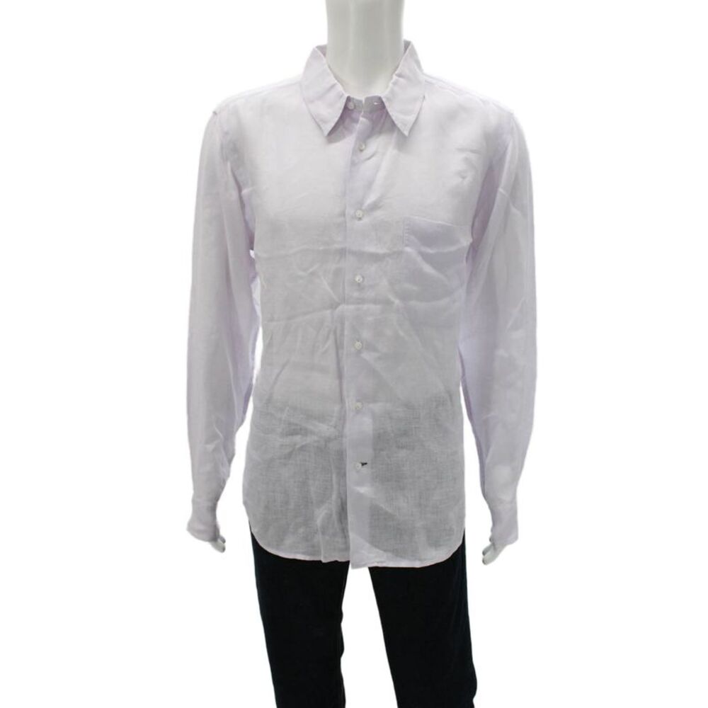 Europann Mens Linen Purple Dress Shirt Button-Up Collared Long Sleeve Size 3